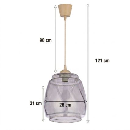 Brilagi - LED пендел на кабел RETRO GLASS 1xE27/60W/230V диам. 26 см бежово/димно сиво
