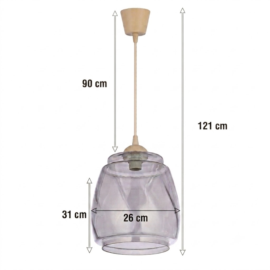 Brilagi - LED пендел на кабел RETRO GLASS 1xE27/60W/230V диам. 26 см бежово/димно сиво