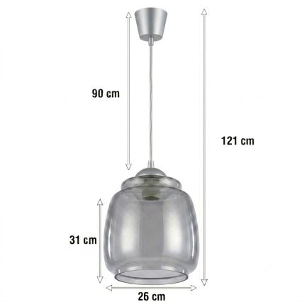Brilagi - LED полилей с кабелно окачване RETRO GLASS 1xE27/60W/230V Ø 26 см сребрист/димно сив