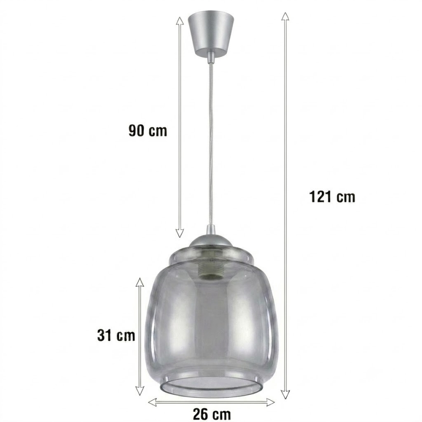 Brilagi - LED полилей с кабелно окачване RETRO GLASS 1xE27/60W/230V Ø 26 см сребрист/димно сив