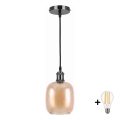BRILAGI - LED полилей на кабел RETRO GLASS 1xE27/60W/230V диам. 14 cm черен/димно кафяв