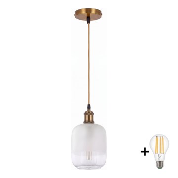 BRILAGI - LED полилей на кабел RETRO GLASS 1xE27/60W/230V диам. 14 см златист/бял