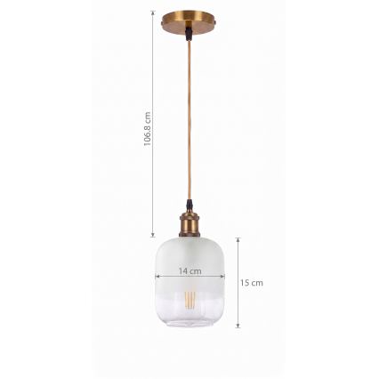BRILAGI - LED полилей на кабел RETRO GLASS 1xE27/60W/230V диам. 14 см златист/бял