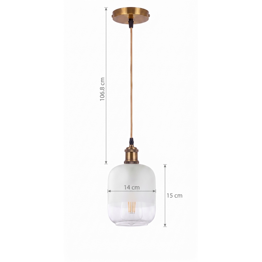 BRILAGI - LED полилей на кабел RETRO GLASS 1xE27/60W/230V диам. 14 см златист/бял