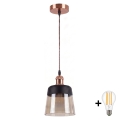 BRILAGI - LED полилей на кабел RETRO GLASS 1xE27/60W/230V диам. 15,5 cm меден/димно бежов/черен