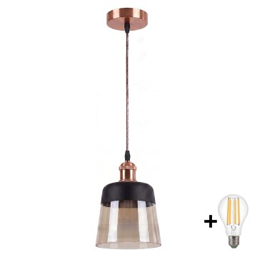 Brilagi - LED полилей на кабел RETRO GLASS 1xE27/60W/230V диам. 15,5 cm меден/димно бежов/черен