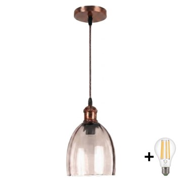 Brilagi - LED полилей на кабел RETRO GLASS 1xE27/60W/230V диам. 17 cm меден/димно бежов