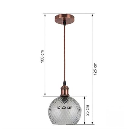 Brilagi - LED полилей на кабел RETRO GLASS 1xE27/60W/230V Ø 25 см бял/опушено сив