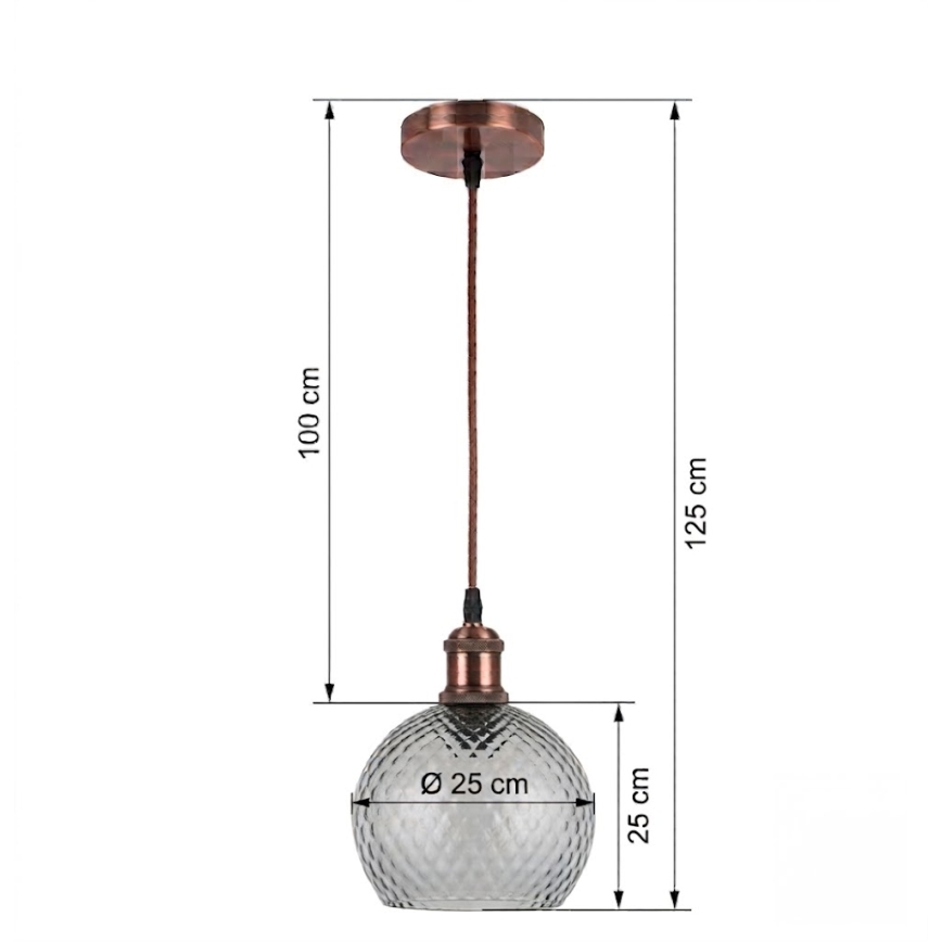 Brilagi - LED полилей на кабел RETRO GLASS 1xE27/60W/230V Ø 25 см бял/опушено сив