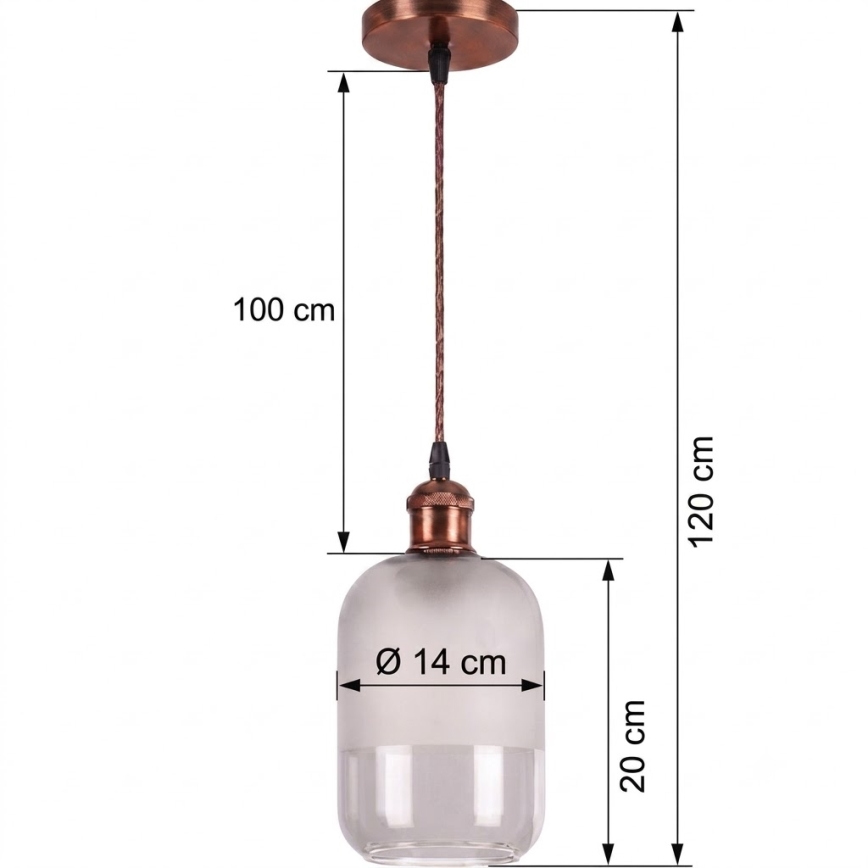 Brilagi - LED полилей на кабел RETRO GLASS 1xE27/60W/230V диаметър 14 см меден/бял