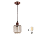 BRILAGI - LED полилей на кабел RETRO GLASS 1xE27/60W/230V, диаметър 14 см, меден/димчато бежов