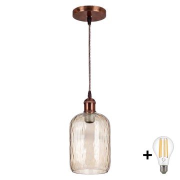 Brilagi - LED полилей на кабел RETRO GLASS 1xE27/60W/230V диаметър 14 см меден/димчато кафяв