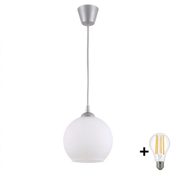 Brilagi - LED полилей на кабел RETRO GLASS 1xE27/60W/230V диаметър 15 см сребрист/бял