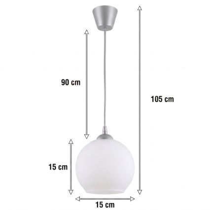 Brilagi - LED полилей на кабел RETRO GLASS 1xE27/60W/230V диаметър 15 см сребрист/бял