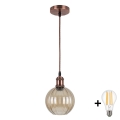 Brilagi - LED полилей на кабел RETRO GLASS 1xE27/60W/230V диаметър 18 см меден/опушено кафяв