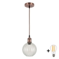 Brilagi - LED полилей на кабел RETRO GLASS 1xE27/60W/230V, диаметър 18 см, меден/прозрачен