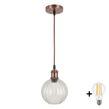 Brilagi - LED полилей на кабел RETRO GLASS 1xE27/60W/230V, диаметър 18 см, меден/прозрачен