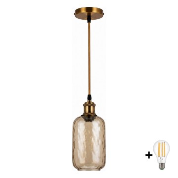 BRILAGI - LED Полилей на кабел RETRO GLASS 1xE27/60W/230V pr. 14 cm златист/опушен кафяв
