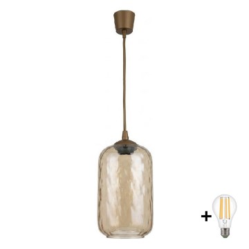 BRILAGI - LED полилей на кабел RETRO GLASS 1xE27/60W/230V pr. 14 cm кафяв/димчато кафяв
