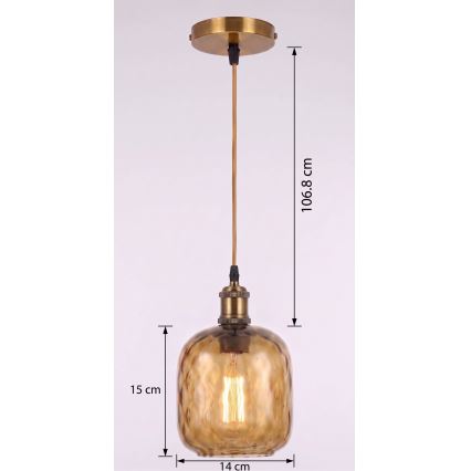 BRILAGI - LED пендел на кабел RETRO GLASS 1xE27/60W/230V Ø 14 см злато/опушено кафяво