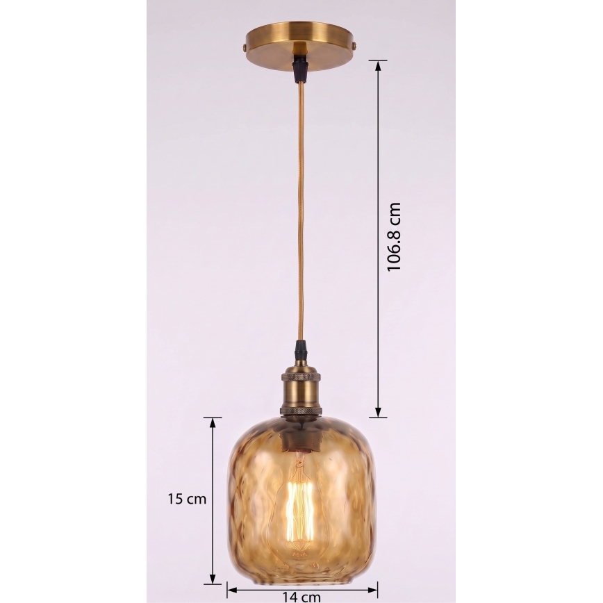 BRILAGI - LED пендел на кабел RETRO GLASS 1xE27/60W/230V Ø 14 см злато/опушено кафяво