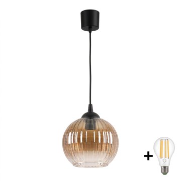 Brilagi - LED полилей на кабел RETRO GLASS 1xE27/60W/230V пр. 18 см черно/опушено кафяво