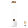 BRILAGI - LED полилей на кабел RETRO GLASS 1xE27/60W/230V Ø 10 см златист/бял