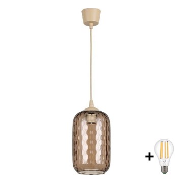 Brilagi - LED полилей на кабел RETRO GLASS 1xE27/60W/230V Ø 14 cm бежов/опушено-кафяв