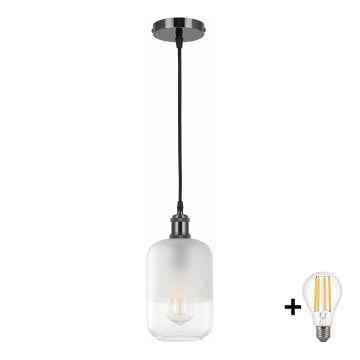 BRILAGI - LED полилей на кабел RETRO GLASS 1xE27/60W/230V Ø 14 cm черен/бял