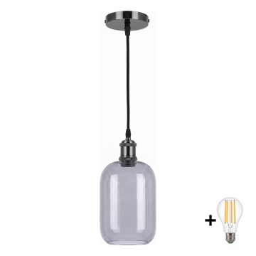 BRILAGI - LED полилей на кабел RETRO GLASS 1xE27/60W/230V Ø 14 cm черен/димчато сив