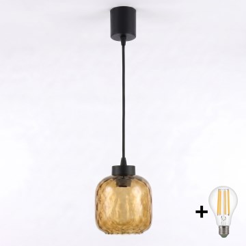 Brilagi - LED полилей на кабел RETRO GLASS 1xE27/60W/230V Ø 14 cm черен/димчато кафяв