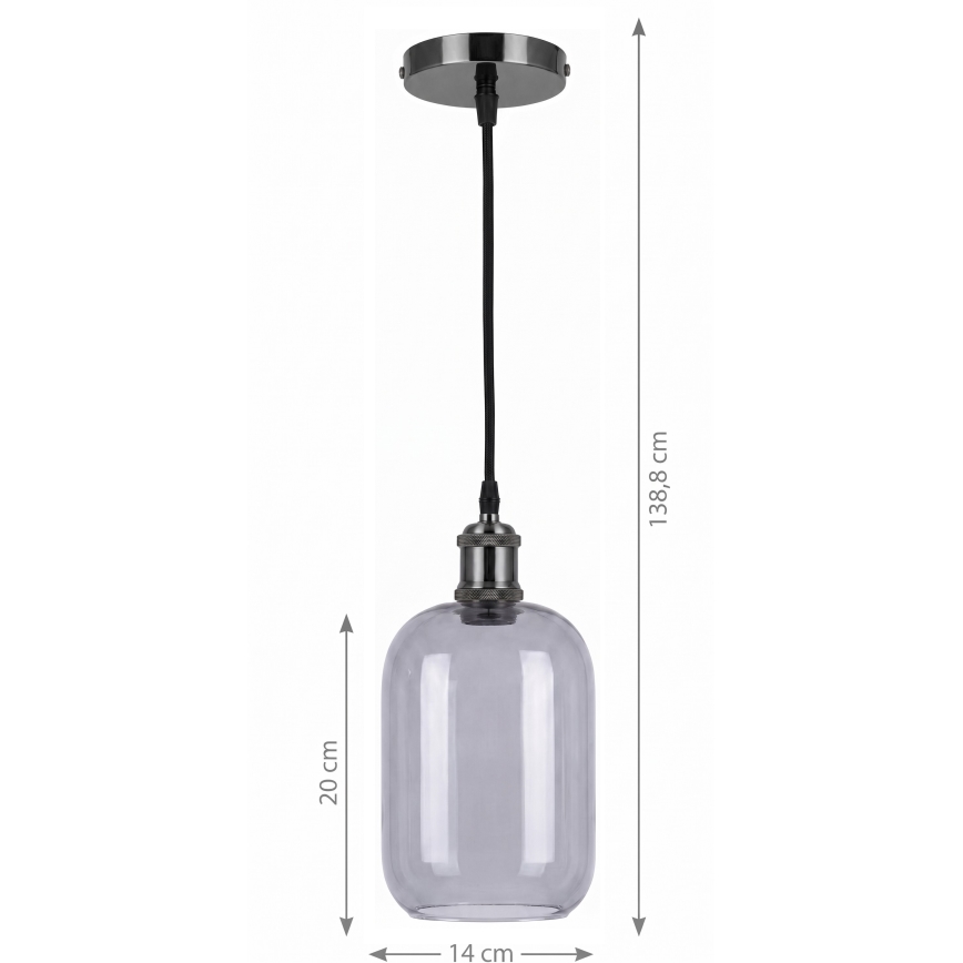 BRILAGI - LED полилей на кабел RETRO GLASS 1xE27/60W/230V Ø 14 cm черен/димчато сив