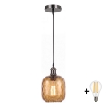 BRILAGI - LED полилей на кабел RETRO GLASS 1xE27/60W/230V Ø 14 cm черен/опушено кафяво