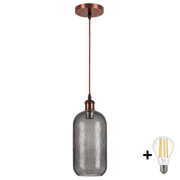 Brilagi - LED полилей на кабел RETRO GLASS 1xE27/60W/230V Ø 14 cm меден/димчато сив