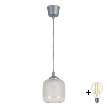 Brilagi - LED полилей на кабел RETRO GLASS 1xE27/60W/230V Ø 14 cm сребрист/бял