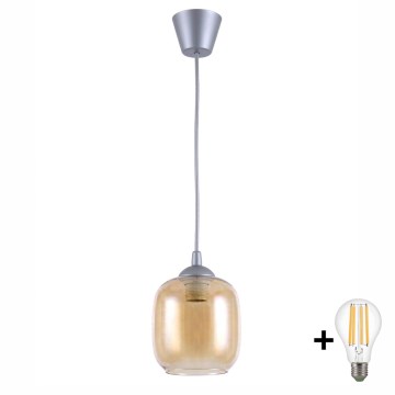 Brilagi - LED полилей на кабел RETRO GLASS 1xE27/60W/230V Ø 14 cm сребрист/димчато кафяв