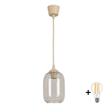 Brilagi - LED полилей на кабел RETRO GLASS 1xE27/60W/230V Ø 14 см бежов/димно сив