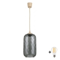 BRILAGI - LED полилей на кабел RETRO GLASS 1xE27/60W/230V Ø 14 см бежово/опушено сиво