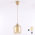 Brilagi - LED полилей на кабел RETRO GLASS 1xE27/60W/230V Ø 14 см бежово/опушено кафяво