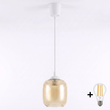 Brilagi - LED полилей на кабел RETRO GLASS 1xE27/60W/230V Ø 14 см бял/димчато кафяв