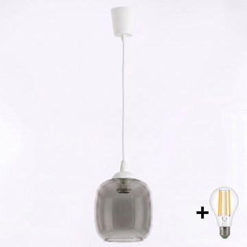 Brilagi - LED полилей на кабел RETRO GLASS 1xE27/60W/230V Ø 14 см бял/димно сив