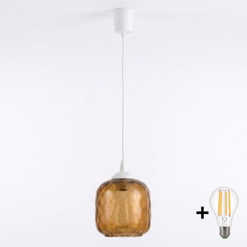 Brilagi - LED полилей на кабел RETRO GLASS 1xE27/60W/230V Ø 14 см бял/димно-кафяв