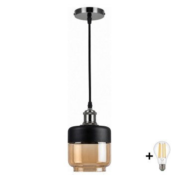 BRILAGI - LED полилей на кабел RETRO GLASS 1xE27/60W/230V Ø 14 см черен/димно бежов