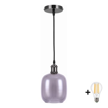 BRILAGI - LED полилей на кабел RETRO GLASS 1xE27/60W/230V Ø 14 см черен/димно сив