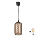 Brilagi - LED полилей на кабел RETRO GLASS 1xE27/60W/230V Ø 14 см черен/димно-кафяв