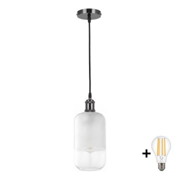 BRILAGI - LED полилей на кабел RETRO GLASS 1xE27/60W/230V Ø 14 см черно/бяло
