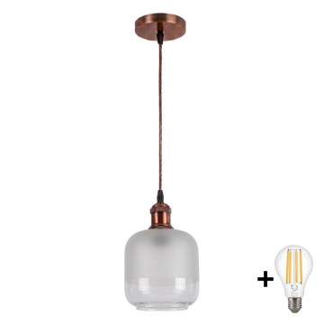 Brilagi - LED полилей на кабел RETRO GLASS 1xE27/60W/230V Ø 14 см меден/бял