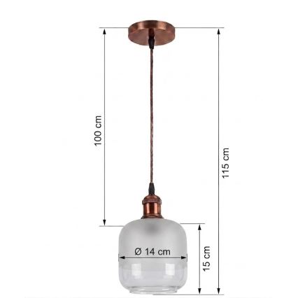 Brilagi - LED полилей на кабел RETRO GLASS 1xE27/60W/230V Ø 14 см меден/бял