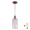 Brilagi - LED полилей на кабел RETRO GLASS 1xE27/60W/230V Ø 14 см меден/бял