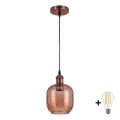 Brilagi - LED полилей на кабел RETRO GLASS 1xE27/60W/230V Ø 14 см меден/димчато кафяв